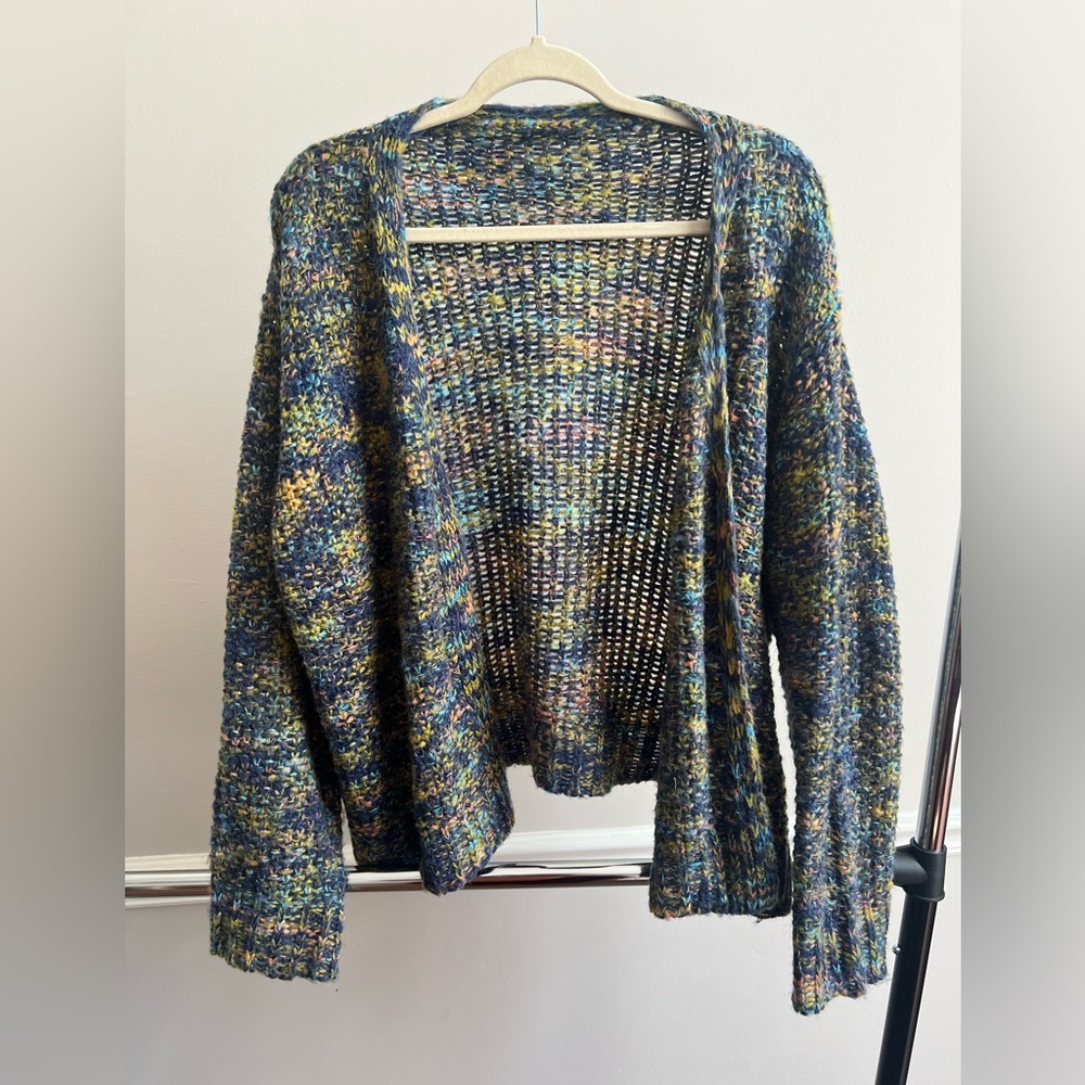 green white orange oversized cardigan sweater